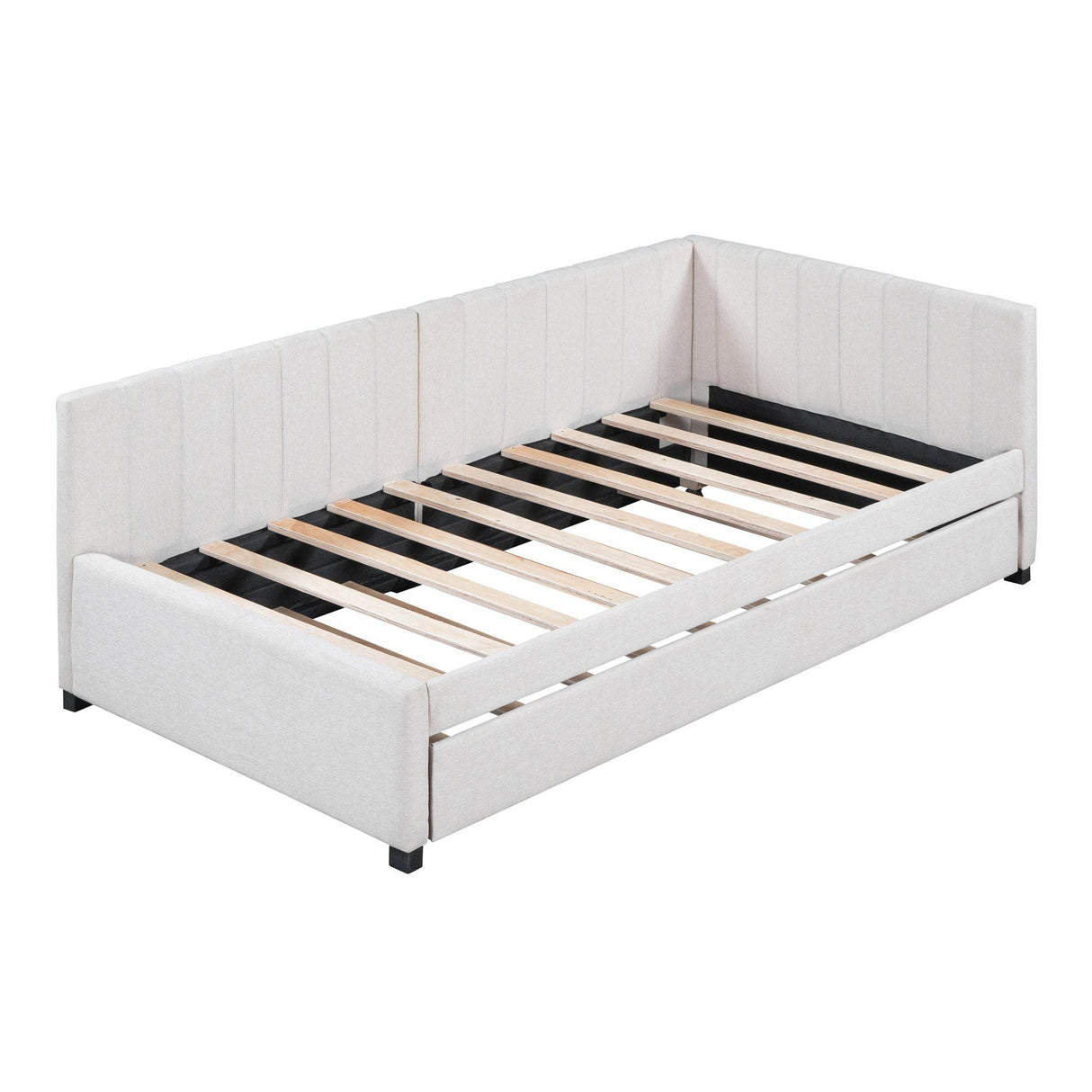 Upholstered Twin Daybed With Linen Fabric Trundle - Omega Lifestyles