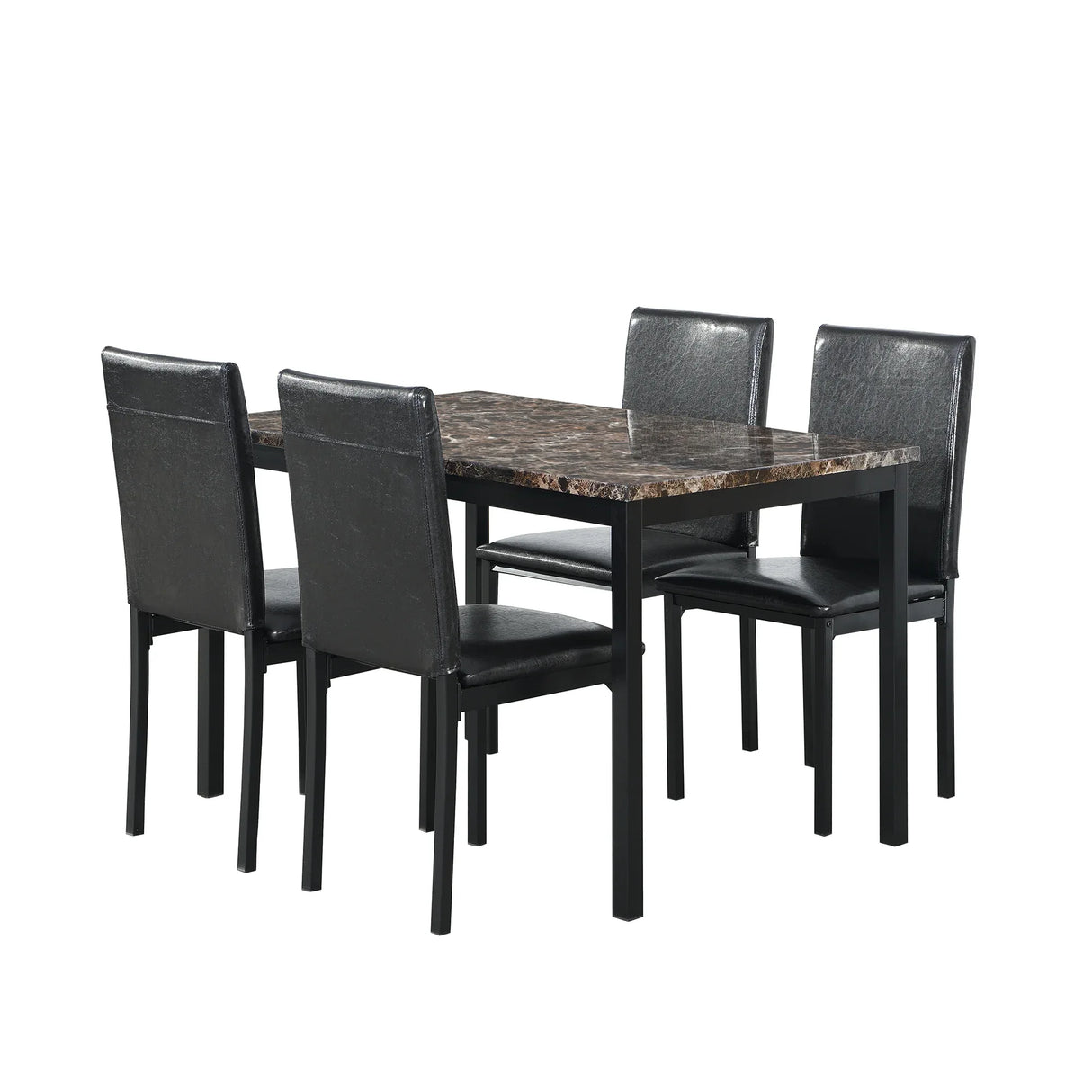 5-Piece Metal Frame Dining Set With Faux Marble Top - Omega Lifestyles