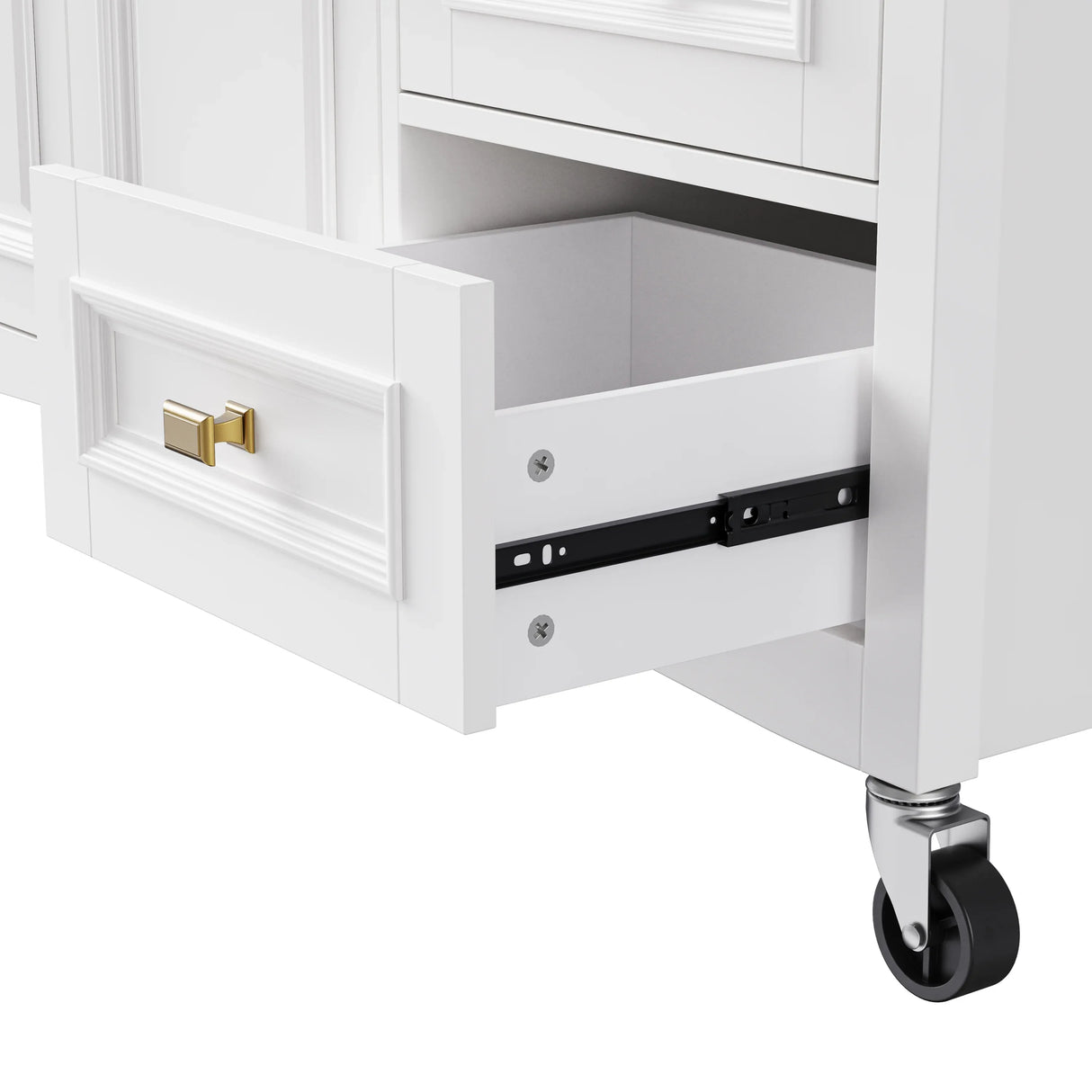 Classic Vintage Embossed White Kitchen Island On Wheels - Omega Lifestyles