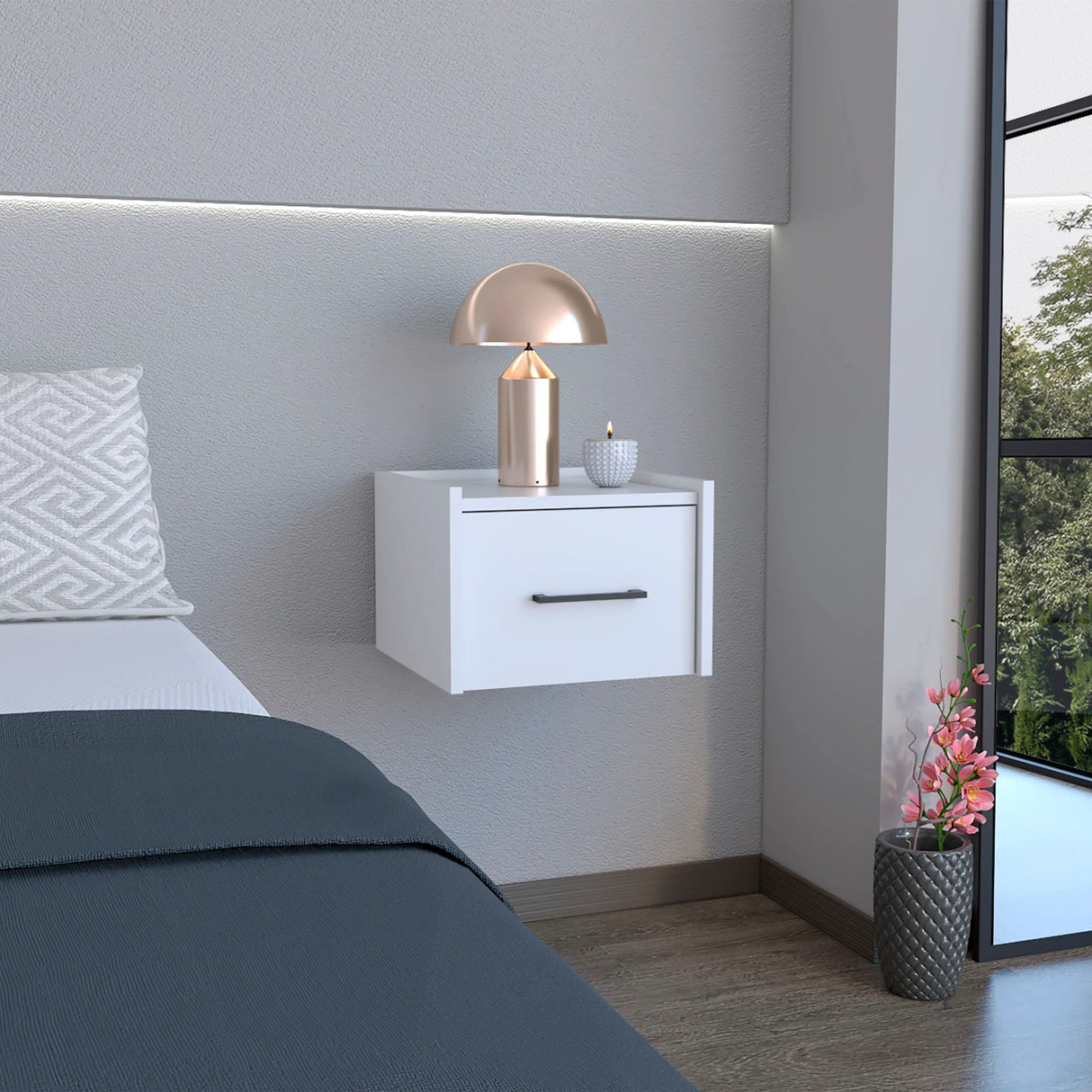 Floating Wall-Mounted Nightstand With Drawer Storage - Omega Lifestyles