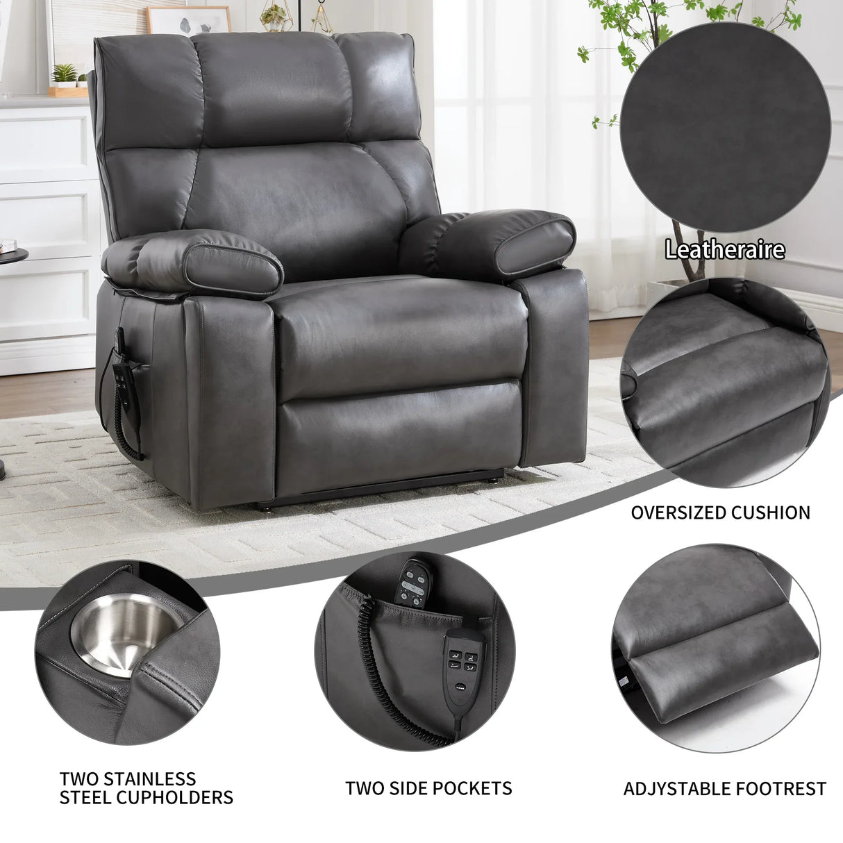 Medium-Firm Faux Leather Power Lift Massage Recliner Chair - Omega Lifestyles