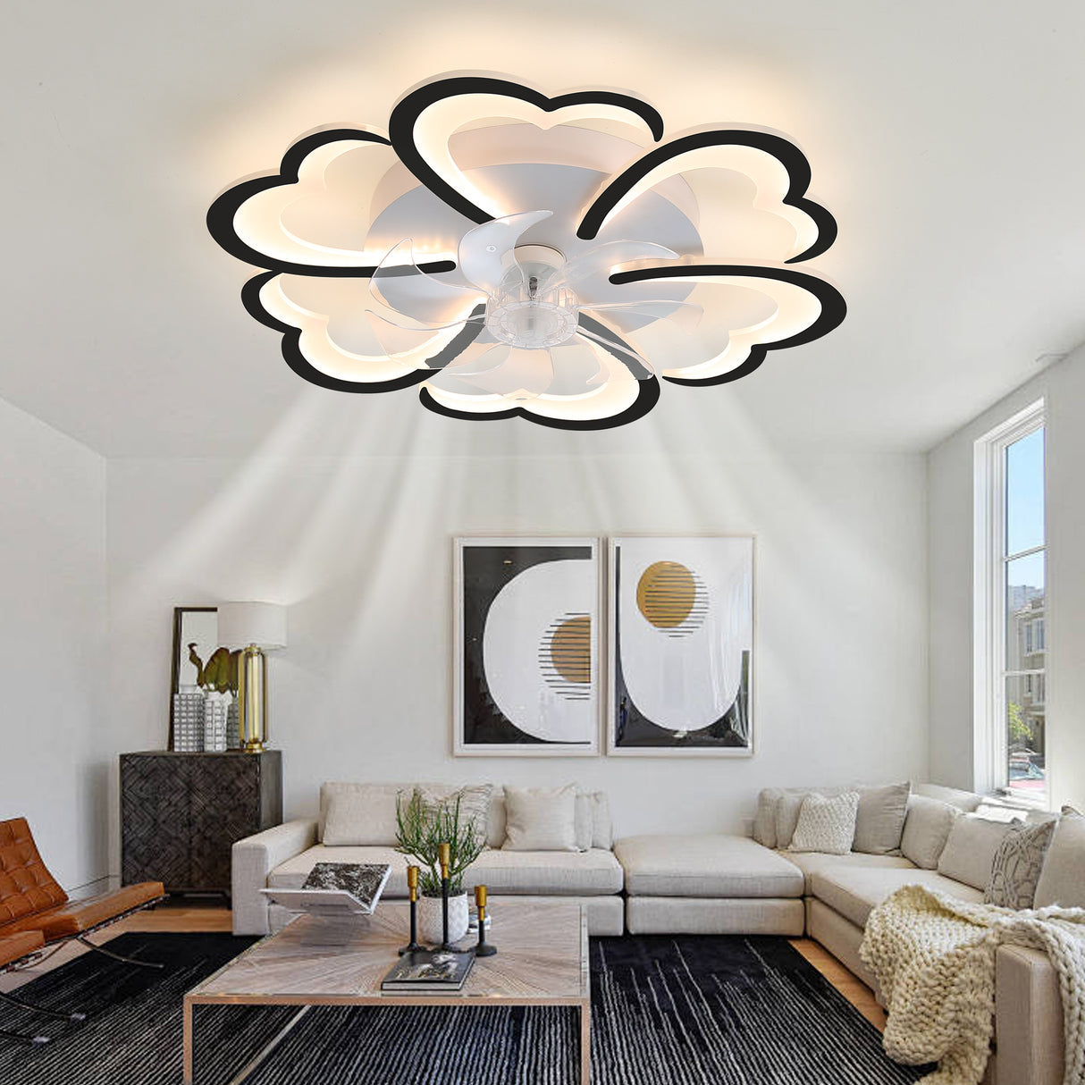Modern 26.7-Inch Black Acrylic Ceiling Fan With Lights