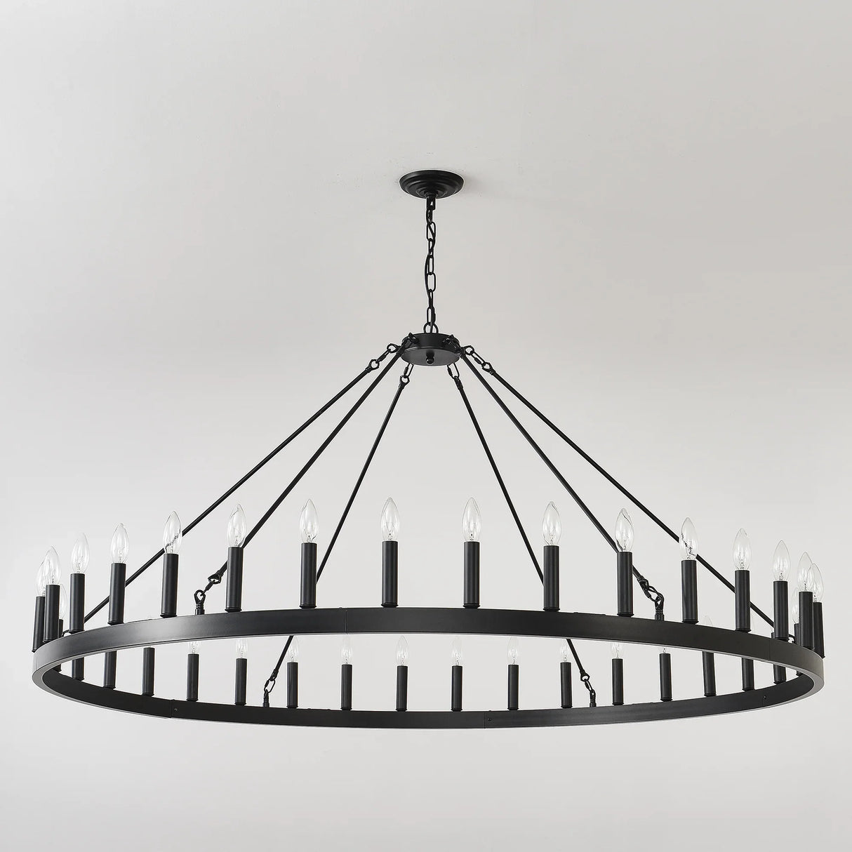 Matte Black Farmhouse 36-Light Wagon Wheel Chandelier - Omega Lifestyles