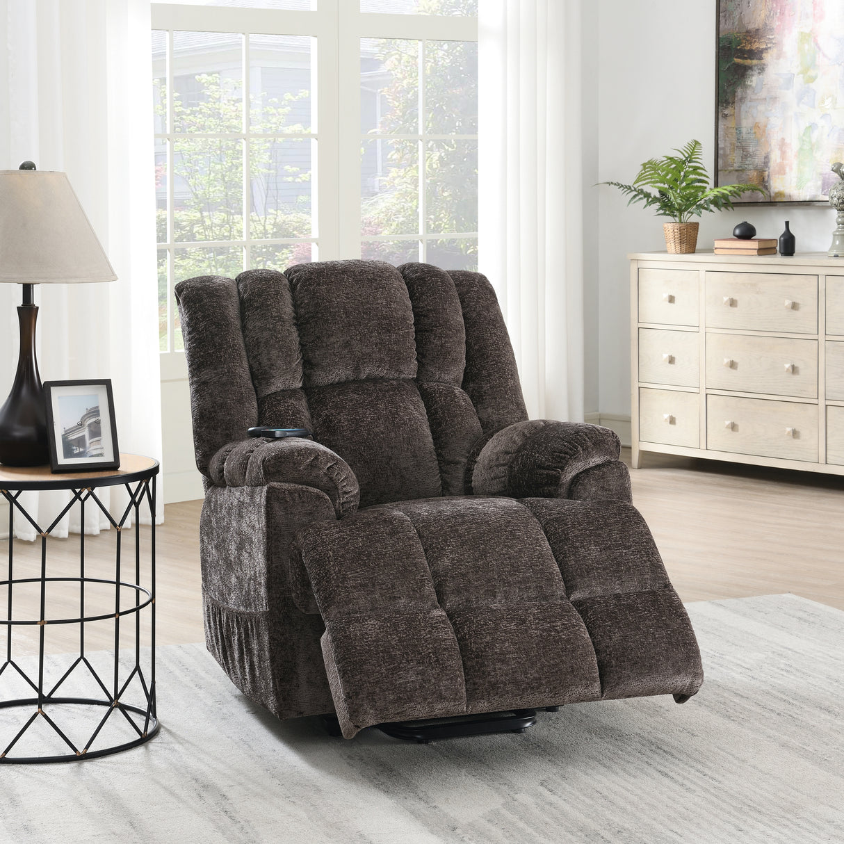 Brown Chenille Power Lift Recliner With Heating Massage