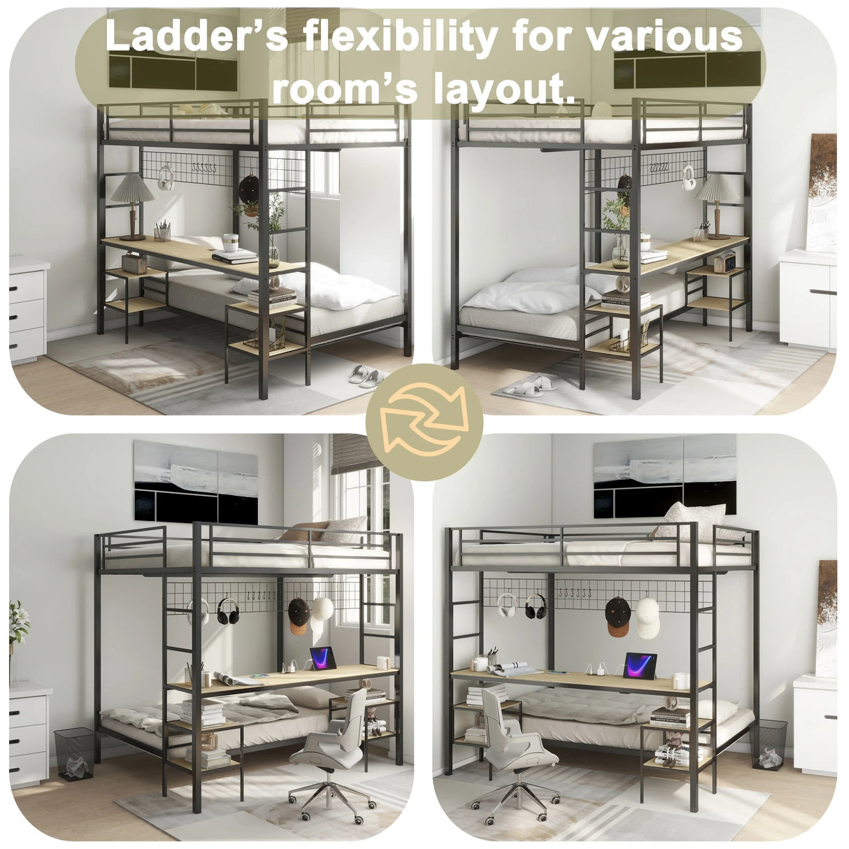 Full Over Twin Metal Bunk Bed With Desk Charging Station - Omega Lifestyles