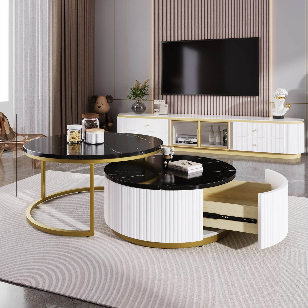 Modern Round Nesting Coffee Table With Drawer - Sleep Galleria
