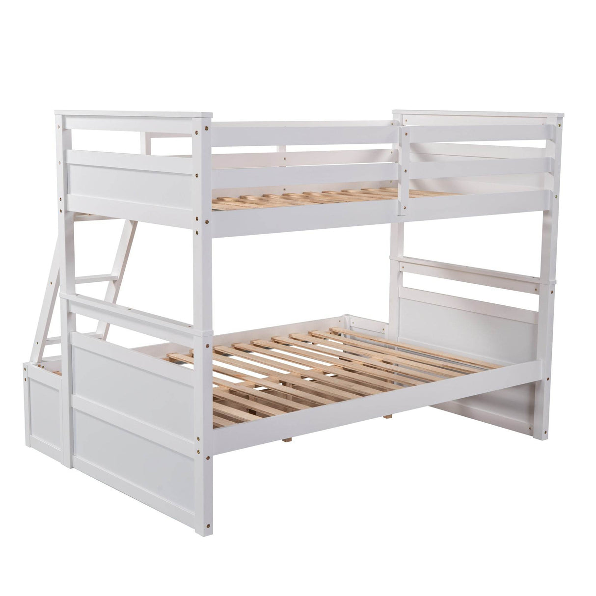 Twin Over Full Solid Wood White Bunk Bed With Storage - Omega Lifestyles