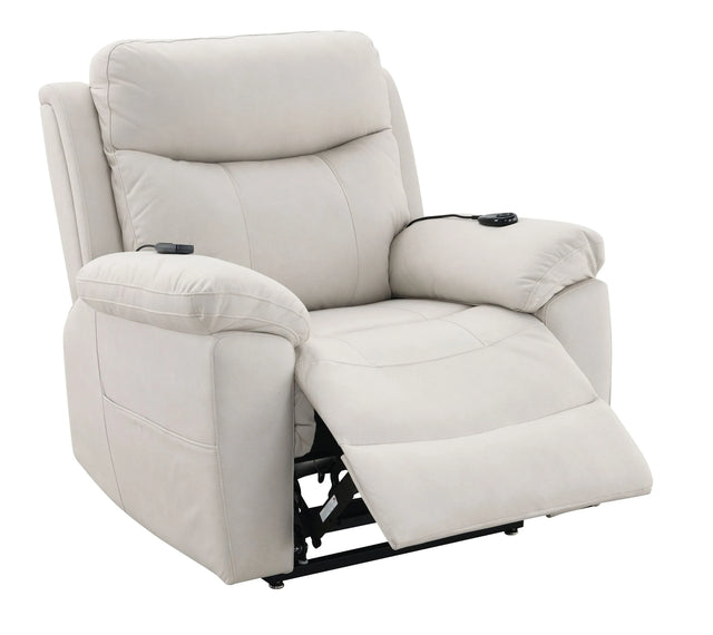 Beige Polished Microfiber Power Motion Massage Recliner Chair - Omega Lifestyles