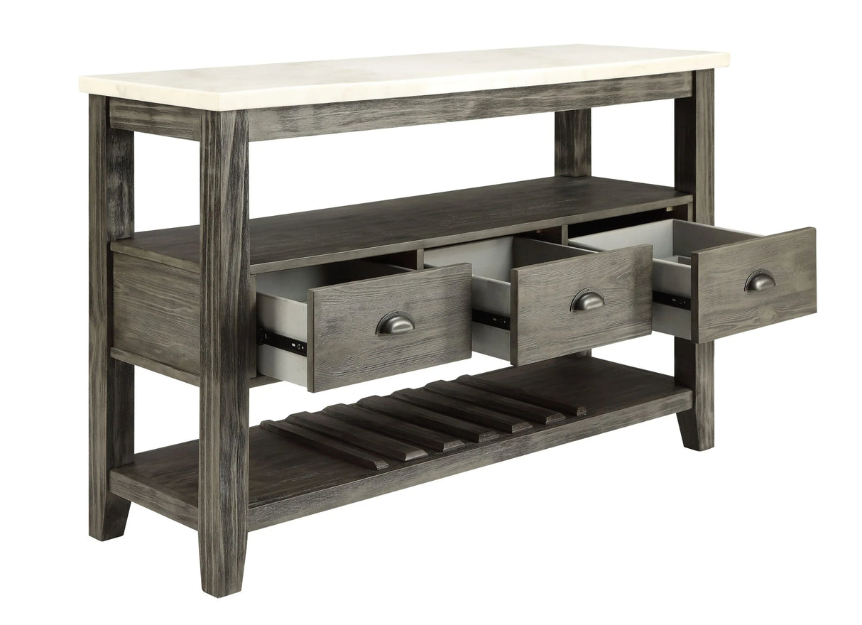 Gray Oak Marble Top Storage Server With Drawers - Omega Lifestyles