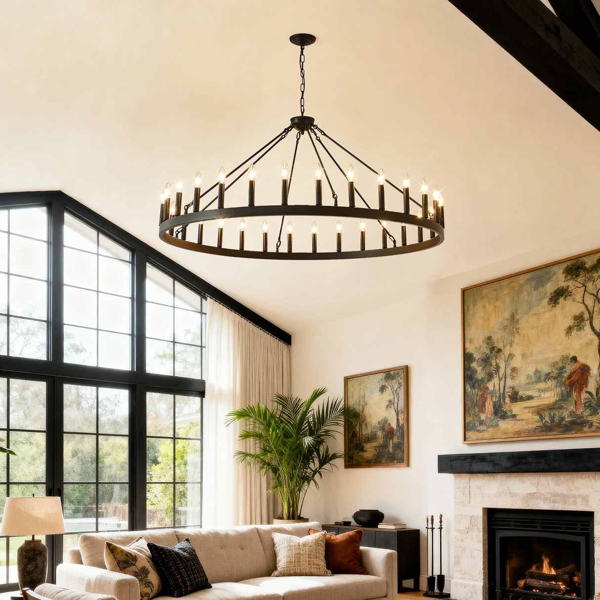 Matte Black Farmhouse Wagon Wheel Chandelier 30-Light - Omega Lifestyles
