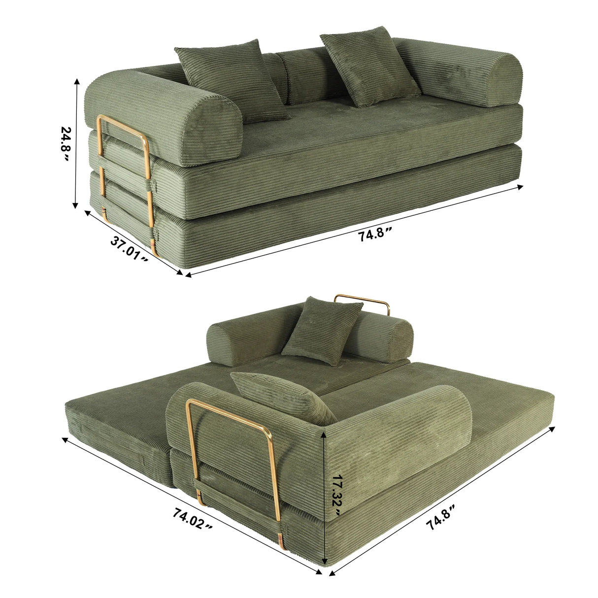 Foldable Memory Foam Sofa Bed With Pillows - Omega Lifestyles