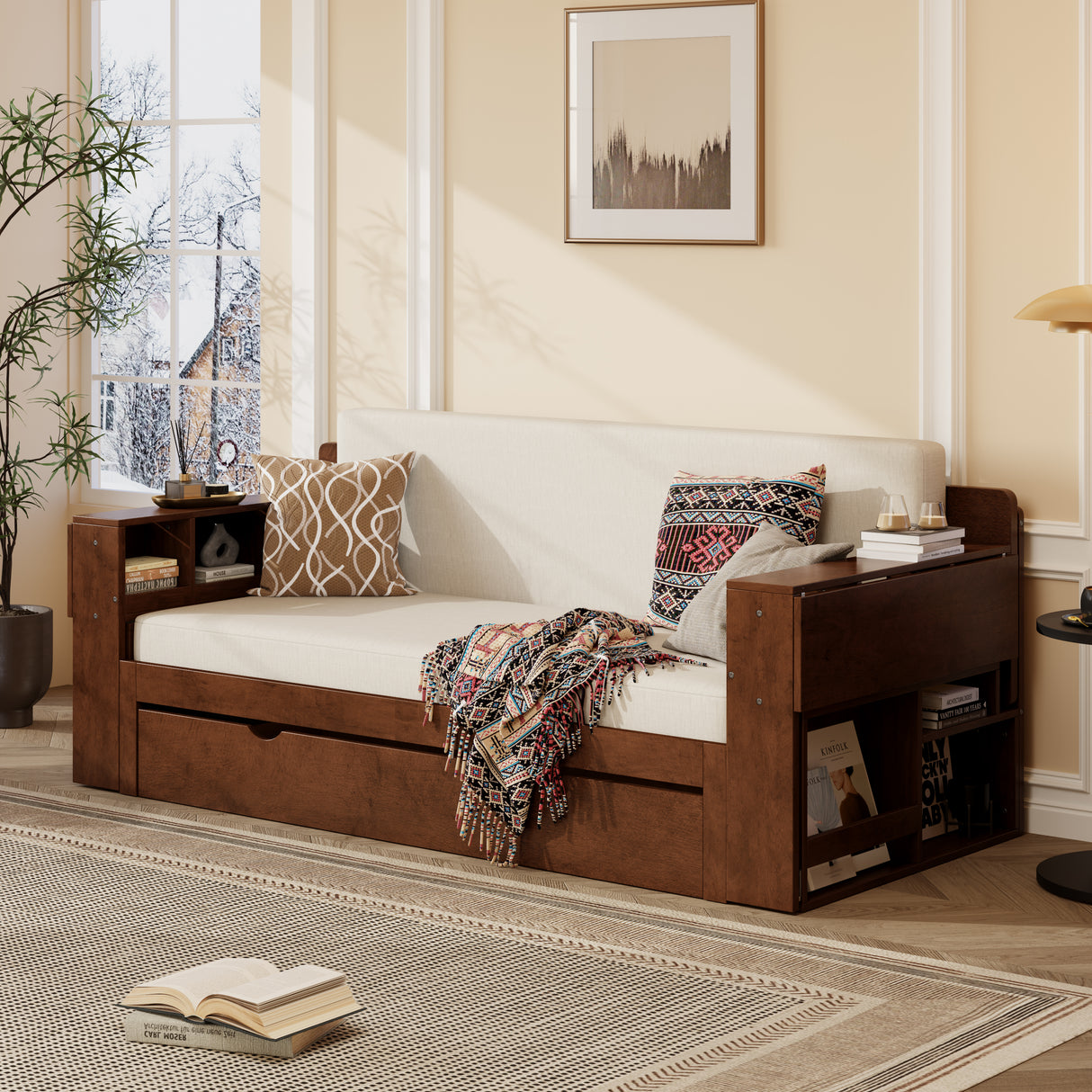 Queen 4-in-1 Multifunctional Daybed With Storage Desk
