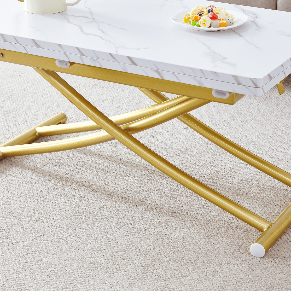 Multifunctional Adjustable Height White Gold Lift Table - Sleep Galleria