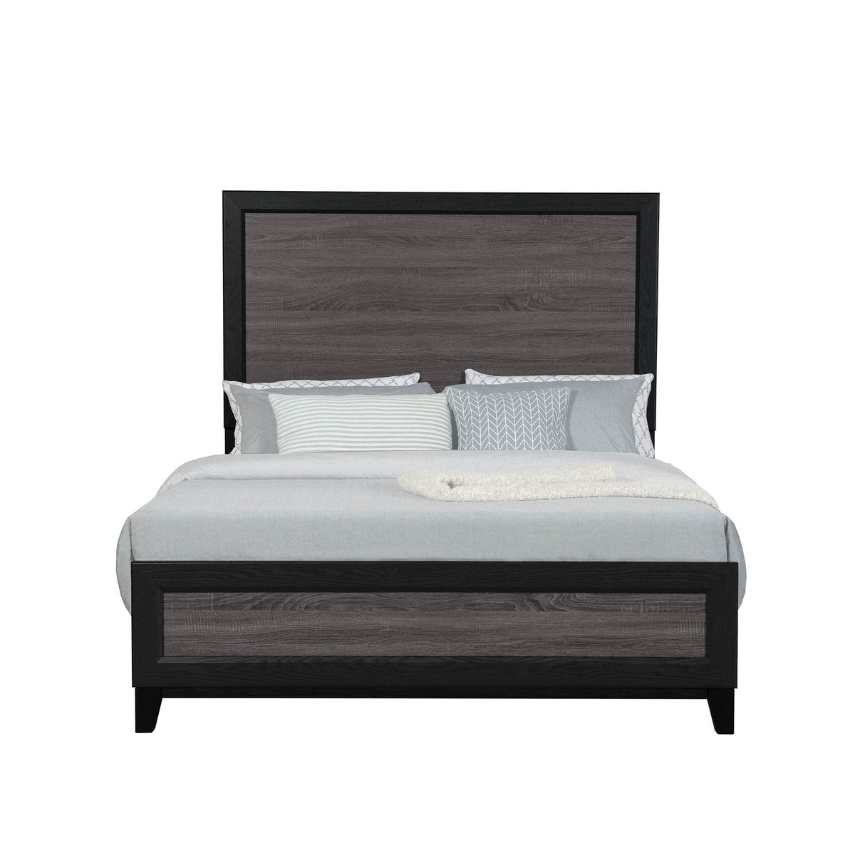 Modern Two-Tone Black Gray Solid Wood Queen Bed Frame