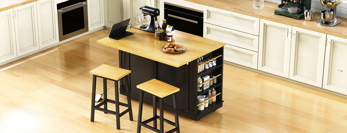 48-Inch Classic Kitchen Island Cart With Bar Stools - Omega Lifestyles