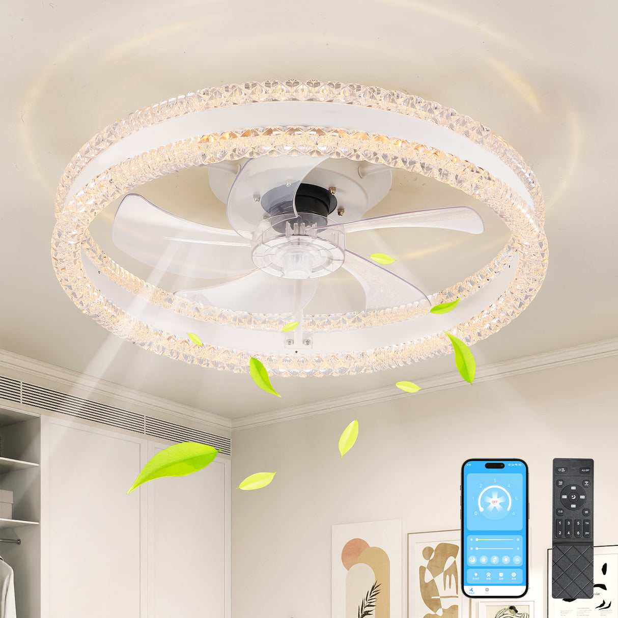 Luxury Double Ring LED Ceiling Fan with Hidden Blades