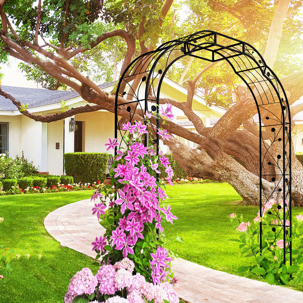 Black Iron Garden Arch Trellis Outdoor Climbing Plants Support