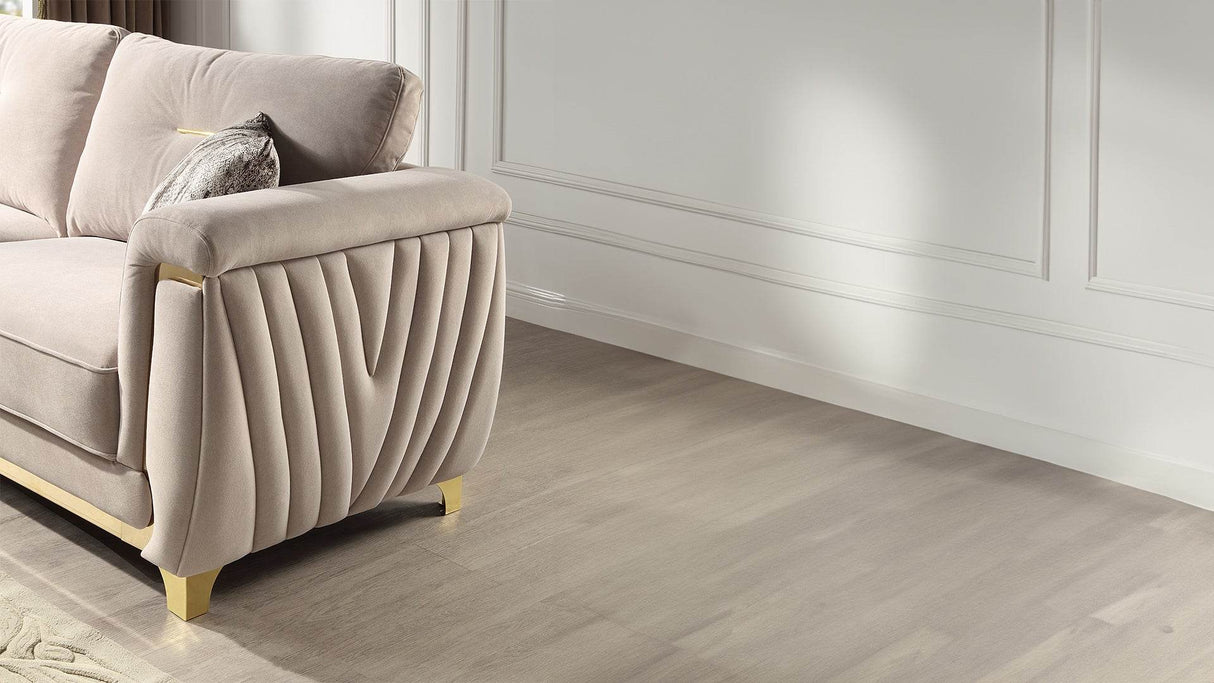 Contemporary Velvet Upholstered Solid Wood Sofa With Gold Accents - Omega Lifestyles