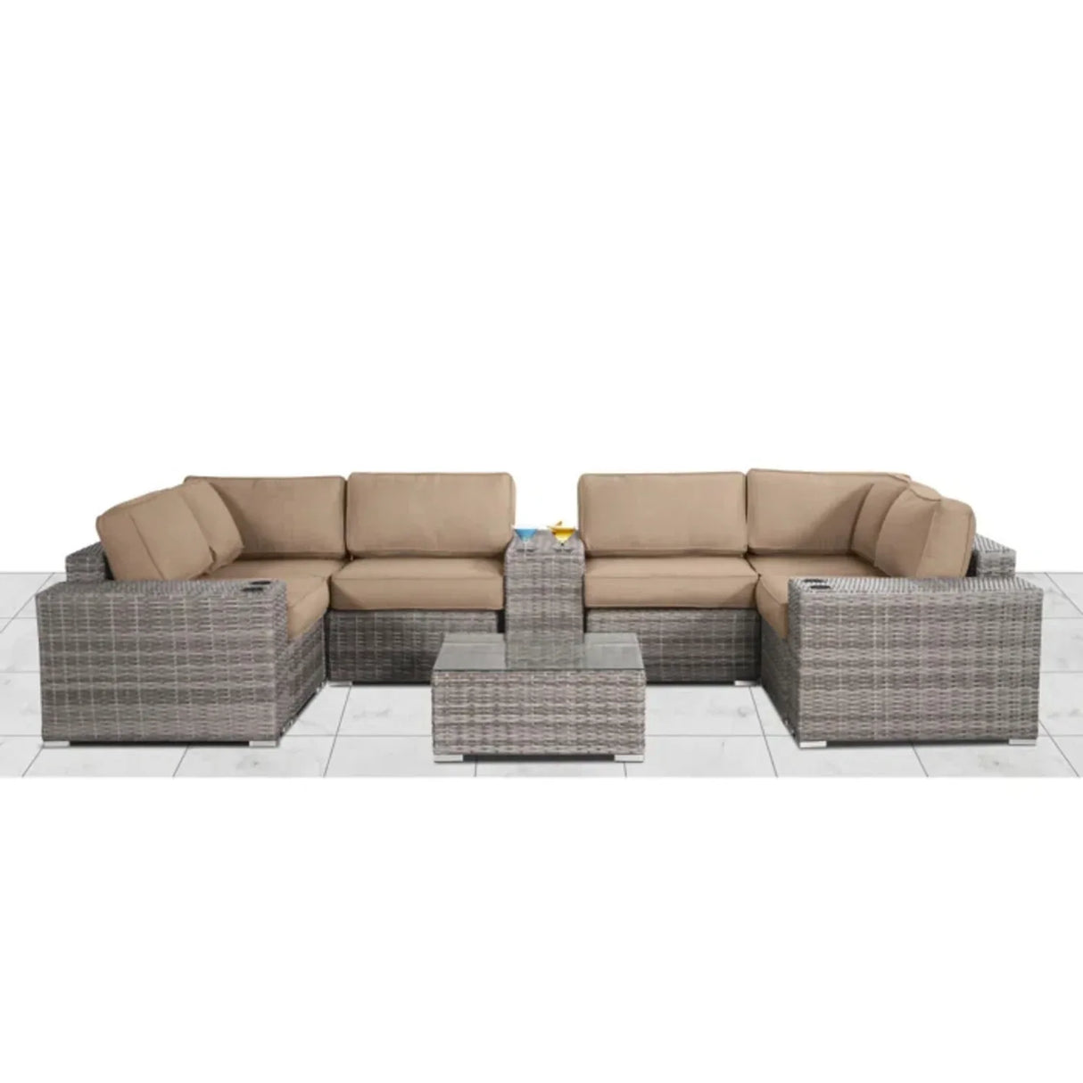 Weather-Resistant Rattan Wicker 10-Piece Outdoor Sectional Set - Omega Lifestyles