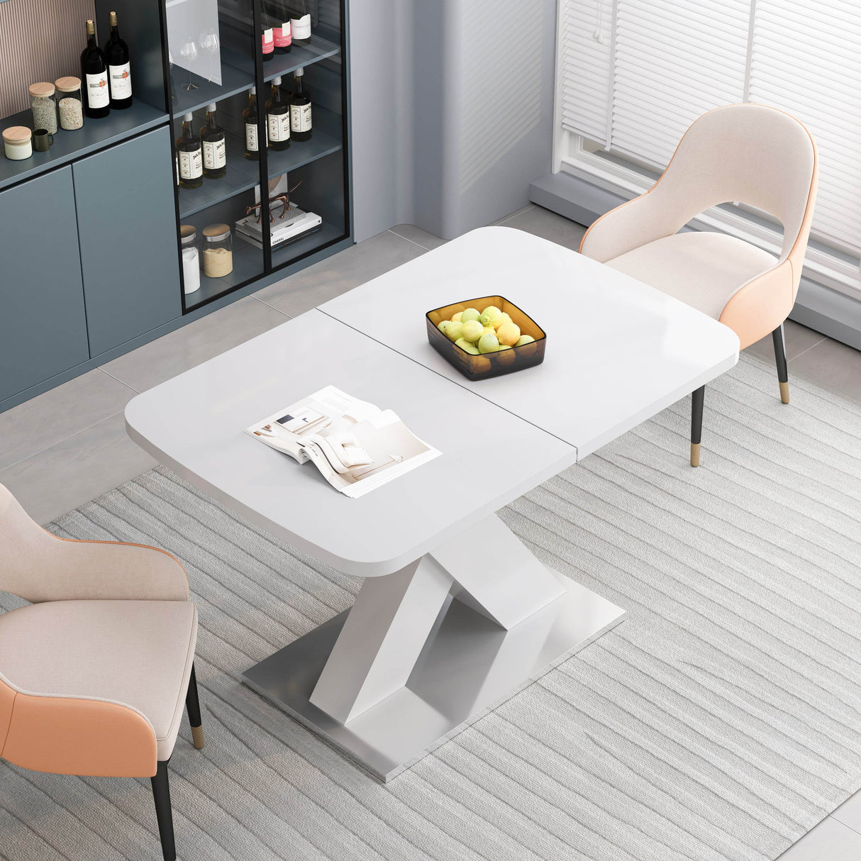 Modern Square Stretchable White MDF Steel Dining Table - Sleep Galleria