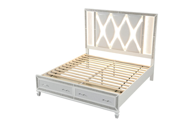 Contemporary Crystal White Upholstered Queen Bed Frame - Omega Lifestyles