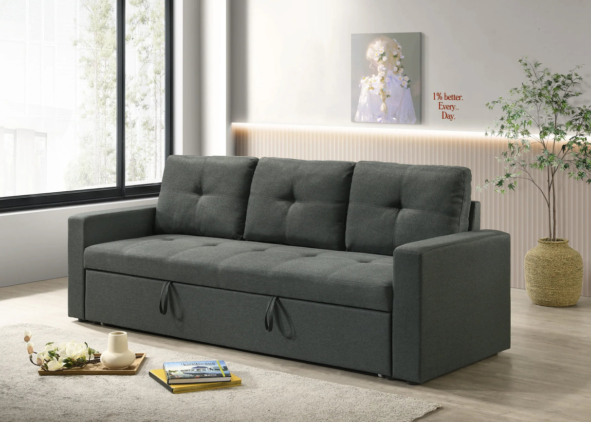 Burleigh Dark Gray Fabric 3-Seat Sleeper Sofa With Tufted Cushions - Omega Lifestyles