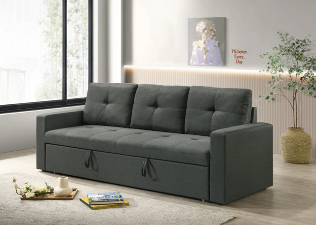 Burleigh Dark Gray Fabric 3-Seat Sleeper Sofa With Tufted Cushions - Omega Lifestyles