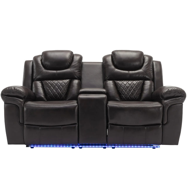 Brown Faux Leather Manual Recliner Chair With LED Light - Omega Lifestyles