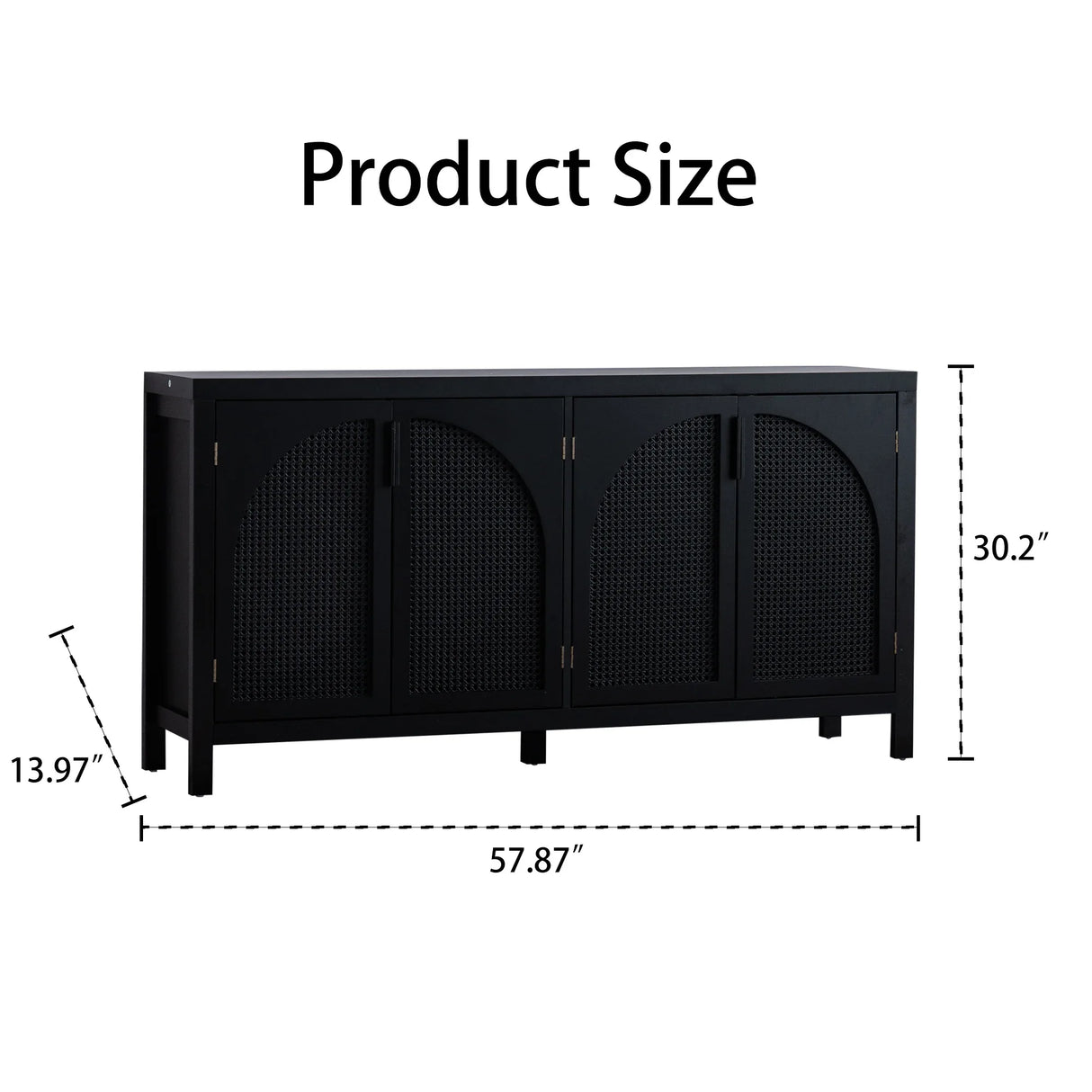 Modern Black MDF Rattan Storage Sideboard Cabinet - Omega Lifestyles