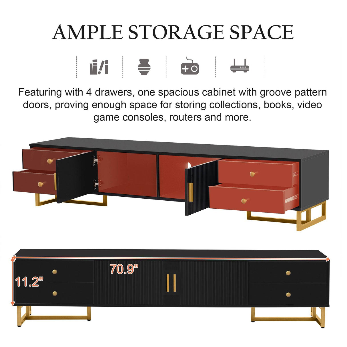 Modern Black MDF TV Stand With Storage Cabinet - Sleep Galleria