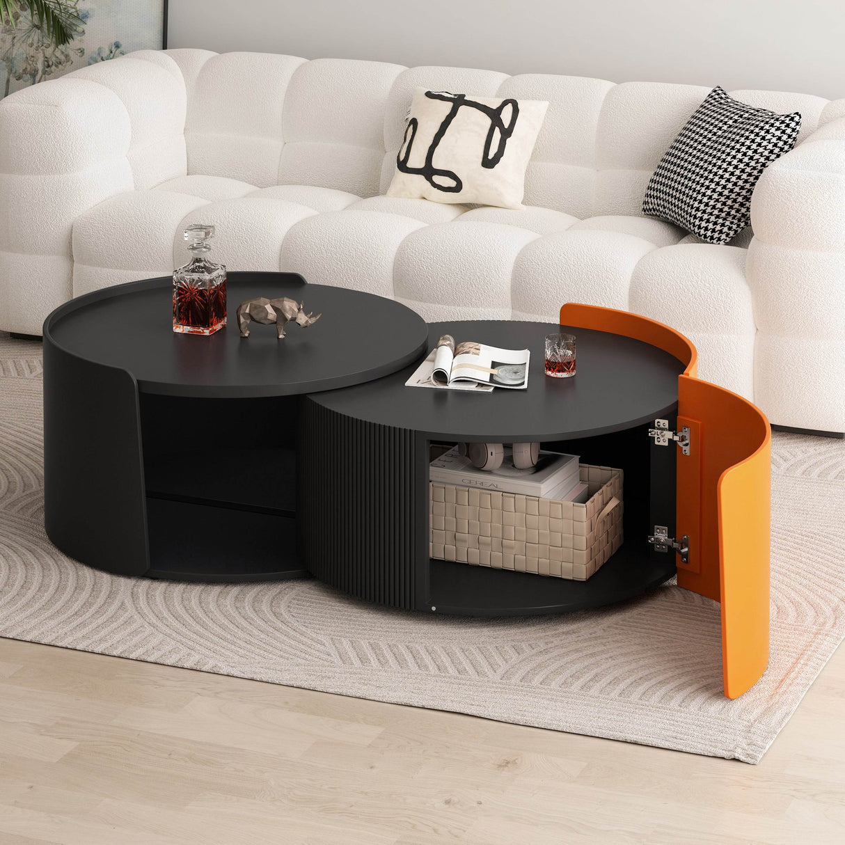 Modern Round Nesting Coffee Table With Storage - Sleep Galleria