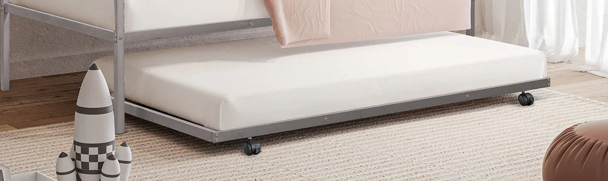Twin Contemporary Silver Metal Daybed With Trundle Mattress Ready - Omega Lifestyles