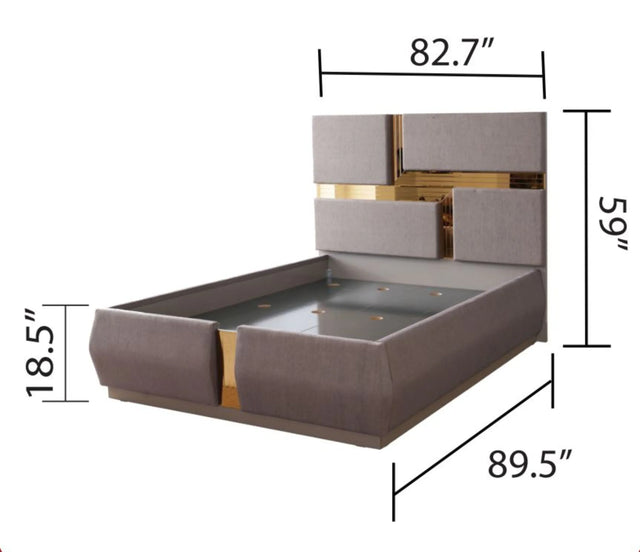 Modern Metallic River Sand Upholstered King Bed Frame - Omega Lifestyles