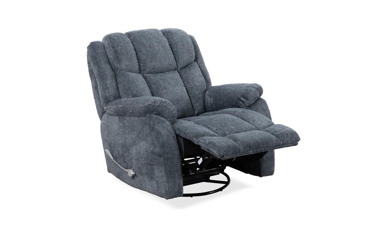 Manual Upholstered Slate Chenille Swivel Recliner - Omega Lifestyles