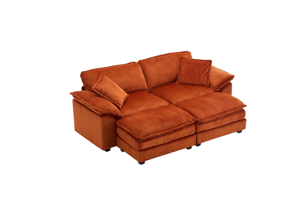 Corduroy 2-Seat Sofa With Pillows And Ottomans - Omega Lifestyles