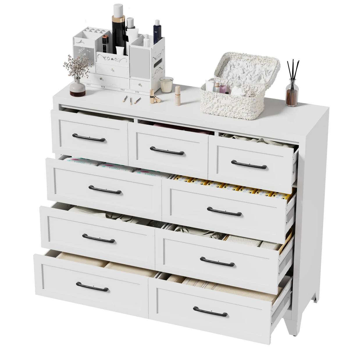 9-Drawer White Metal Tall Dresser With Smooth Drawers - Omega Lifestyles