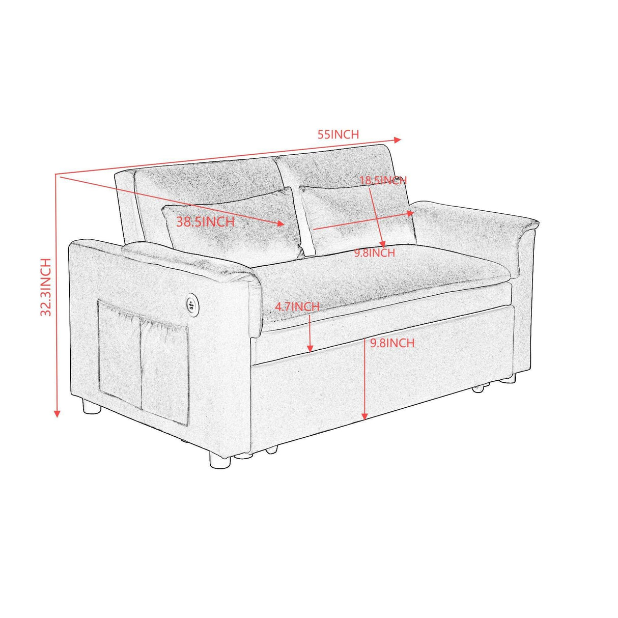 Velvet Pull Out Sofa Bed With Adjustable Backrest - Omega Lifestyles