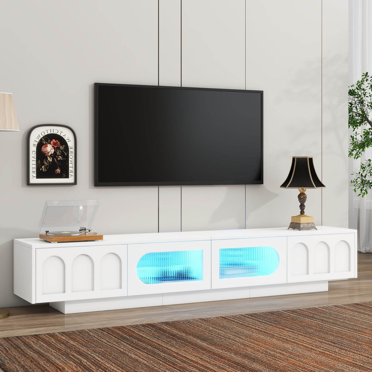 Smart LED White TV Stand With Storage Cabinets - Sleep Galleria