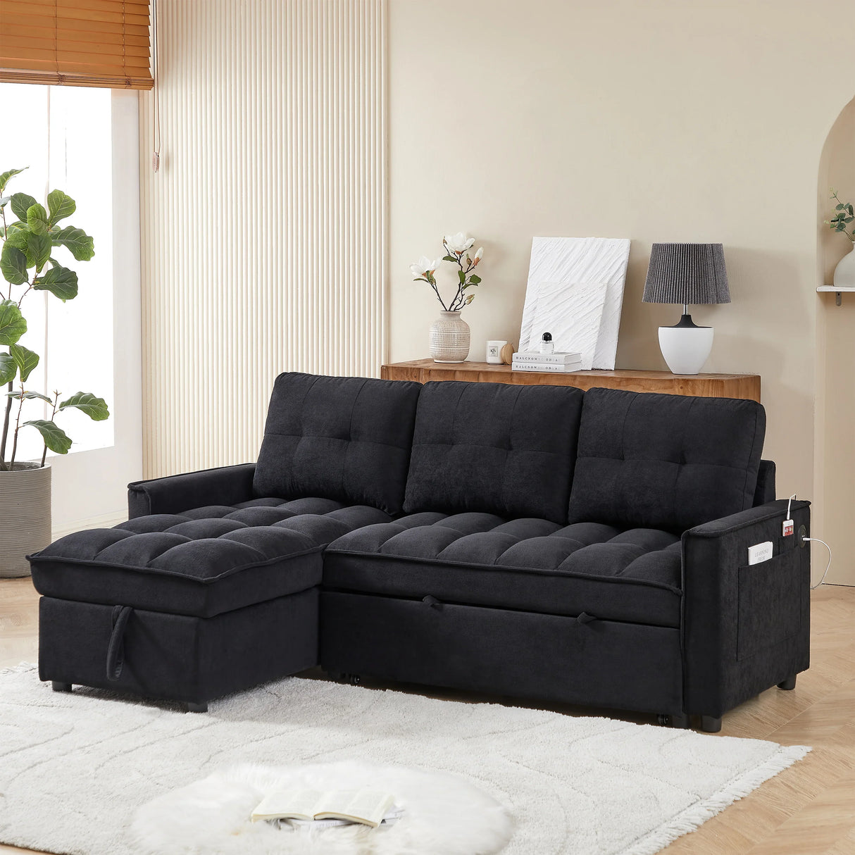 Chenille Reclining Sleeper Sofa Bed With Storage - Omega Lifestyles