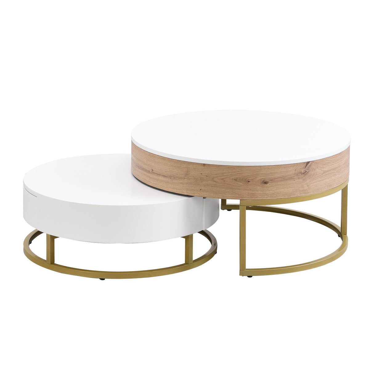Modern Round Lift-Top Nesting Coffee Tables With Drawers - Sleep Galleria