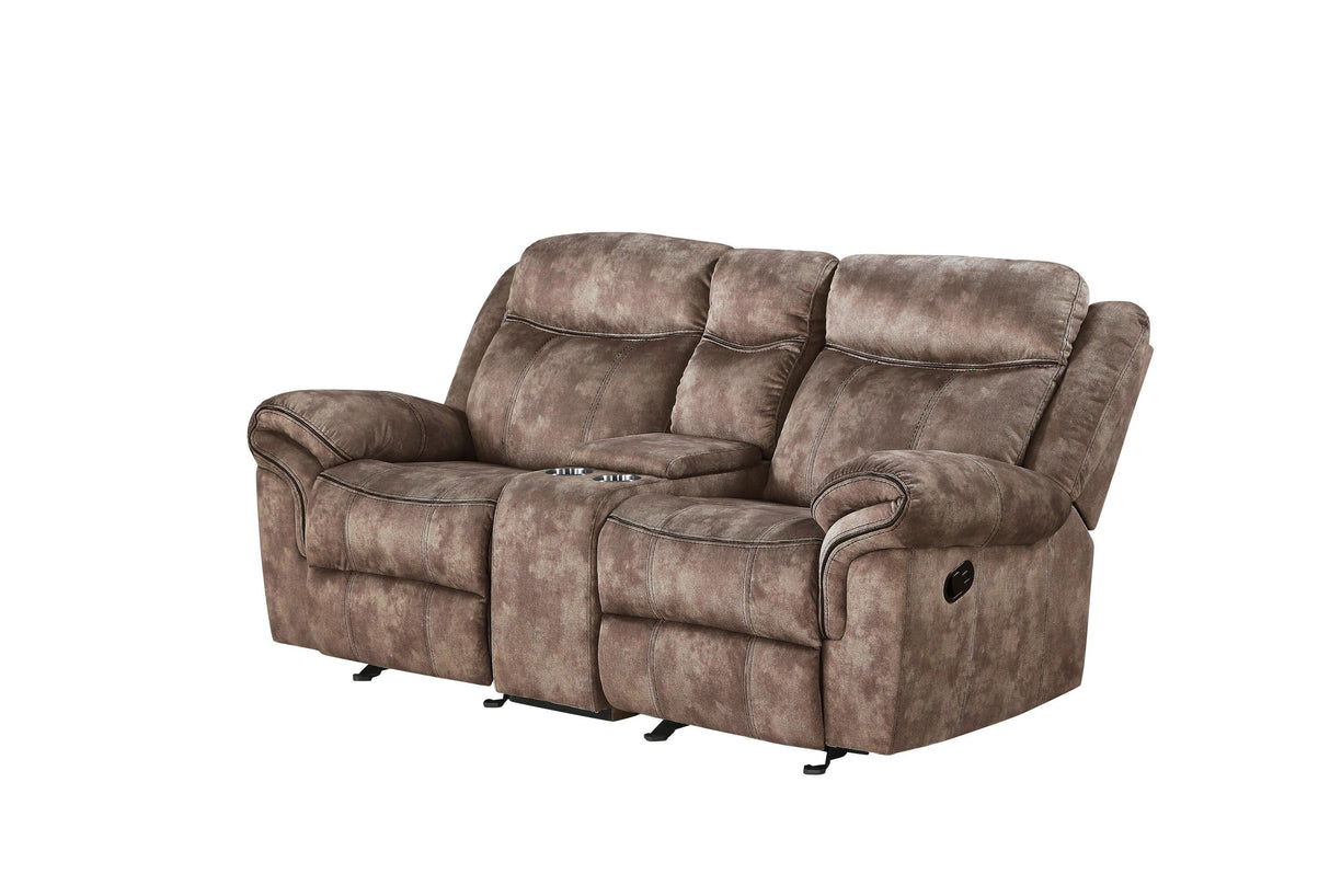 Chocolate Velvet Recliner Loveseat With USB Port Console - Omega Lifestyles