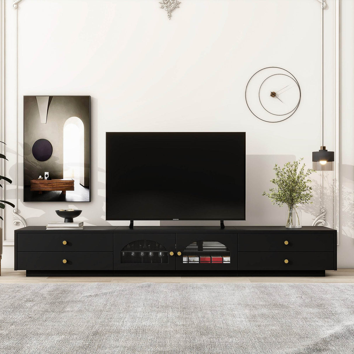 Modern Black Particle Board TV Stand With Storage - Sleep Galleria
