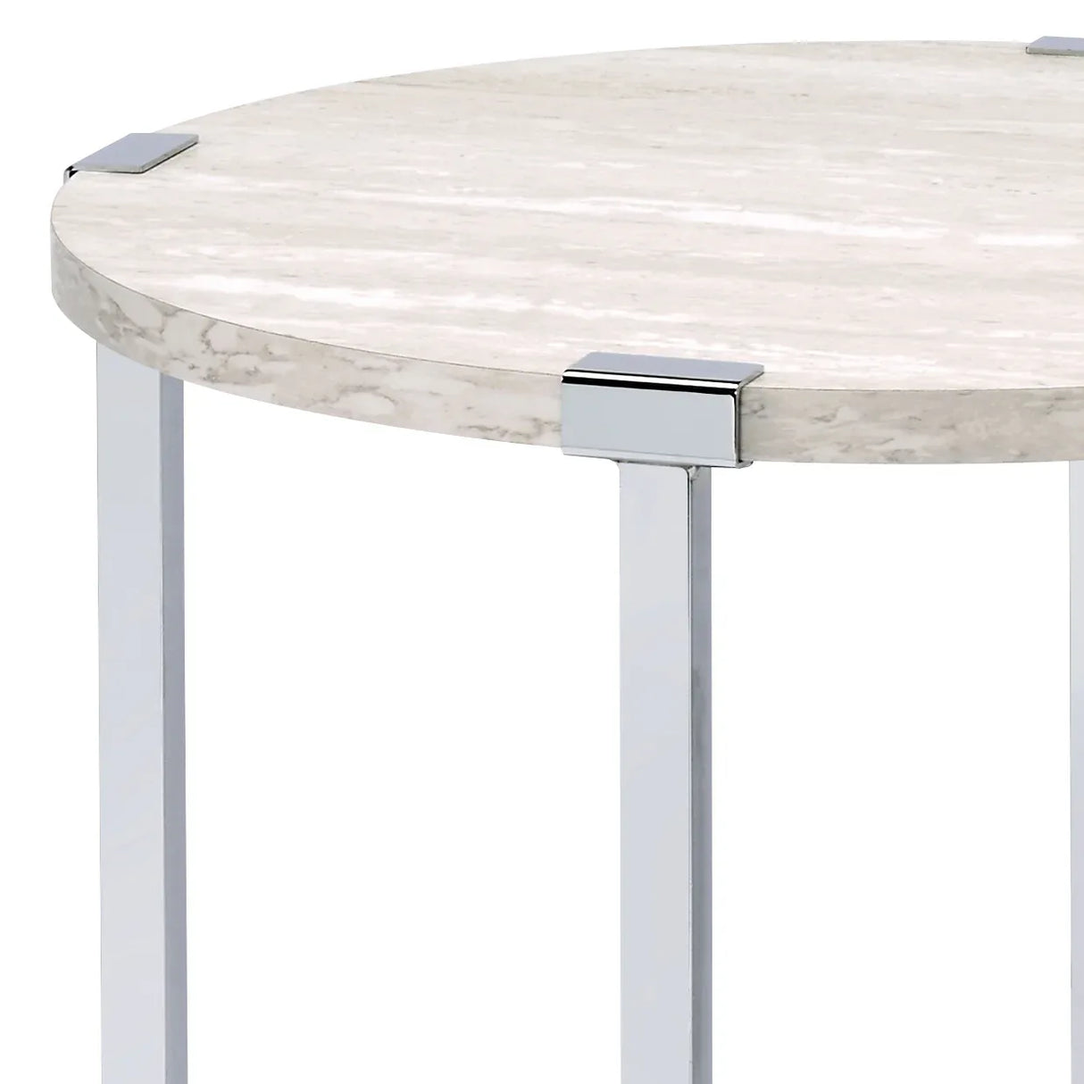 White Oak Metal Frame Round KD End Table 24-Inch - Omega Lifestyles