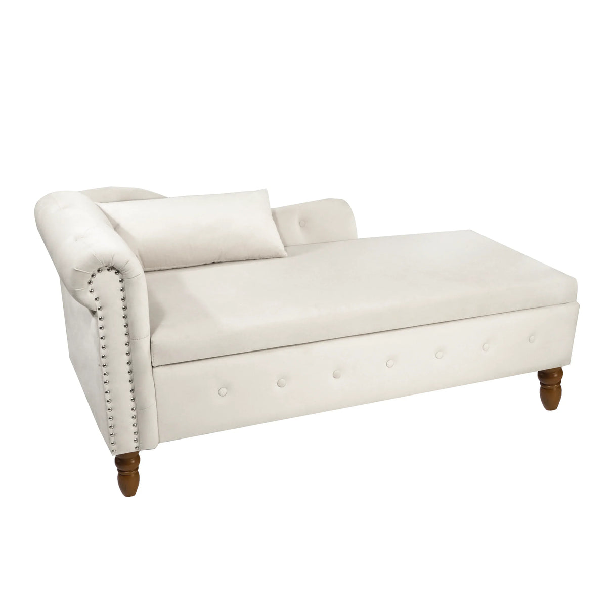 Beige Velvet Classic Storage Chaise Lounge Chair - Omega Lifestyles