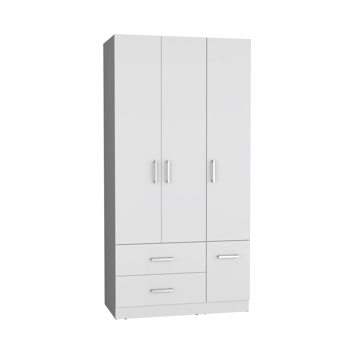 White Engineered Wood Armoire With Drawers And Shelves