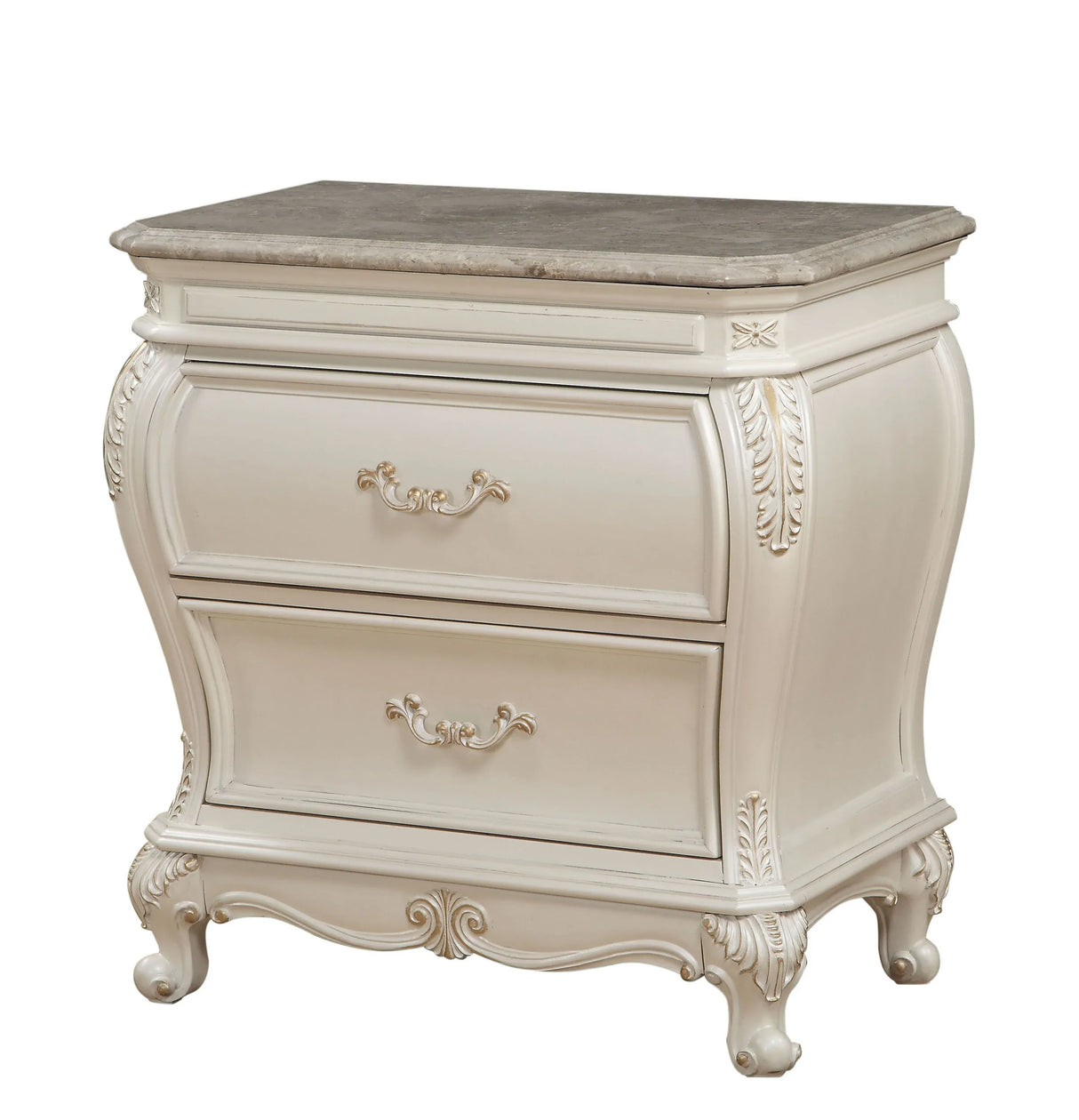 White Synthetic Wood Nightstand With Granite Top - Omega Lifestyles