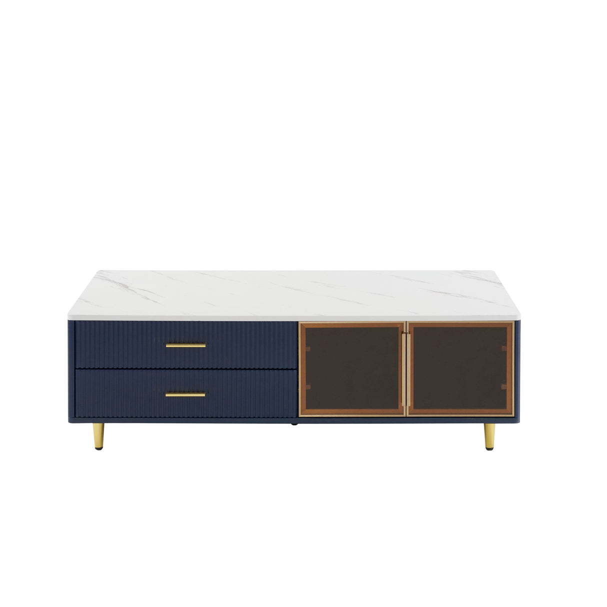 Modern Navy Blue MDF Coffee Table With Drawers Lighting - Sleep Galleria