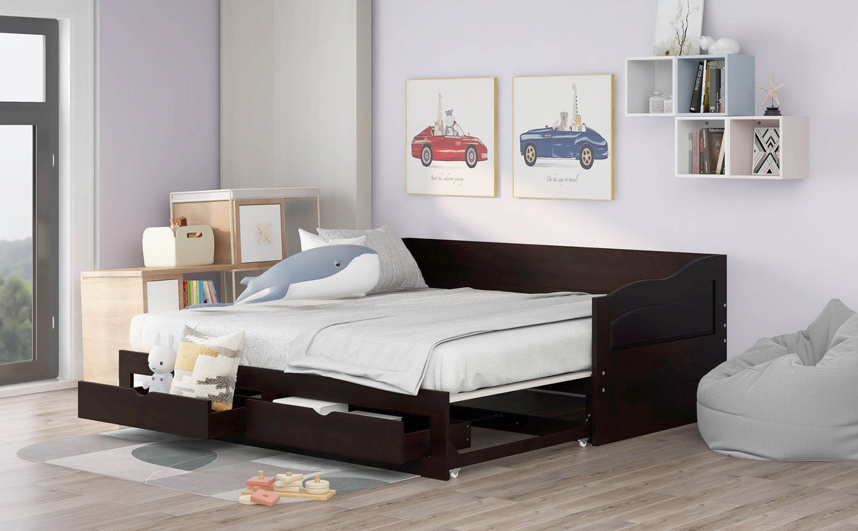 Twin Extendable Solid Wood Daybed With Trundle Drawers - Omega Lifestyles