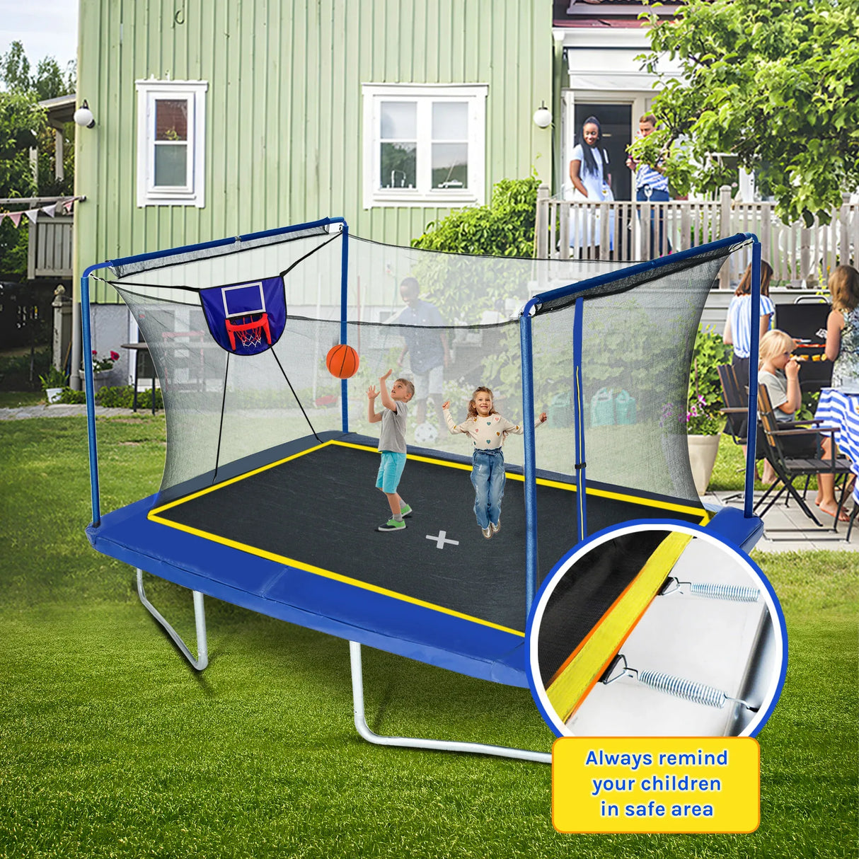 Rectangular Steel Frame Trampoline With Basketball Board - Omega Lifestyles