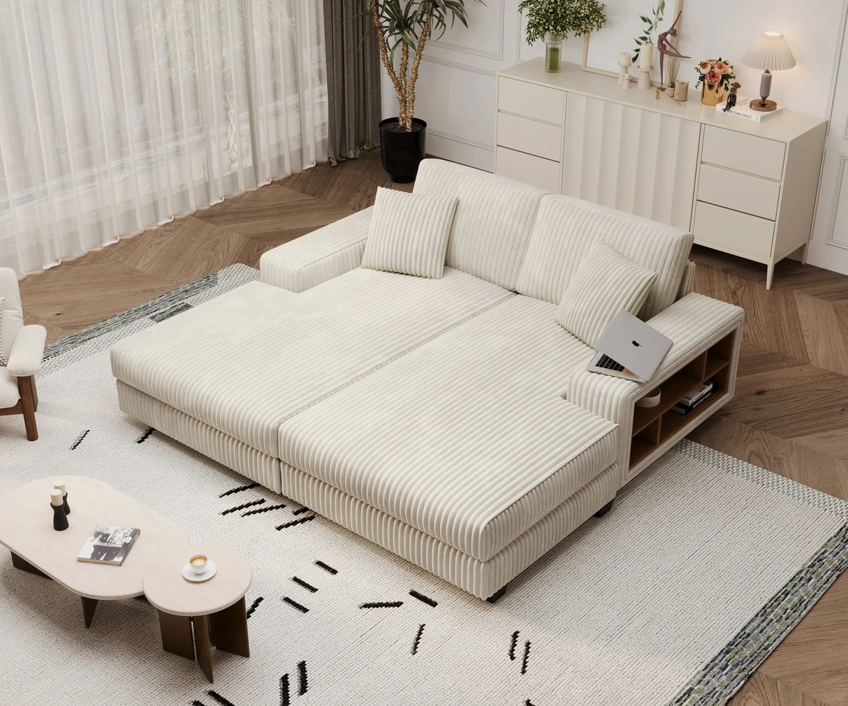 Convertible Corduroy Fabric Sleeper Sofa Chair With Storage - Omega Lifestyles